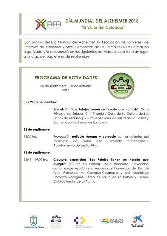 DIA MUNDIAL DEL ALZHEIMER LA PALMA. 2016