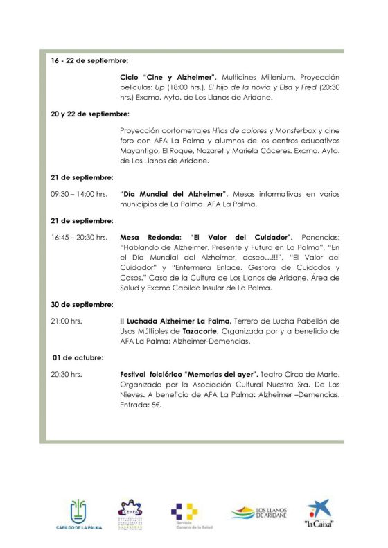 DIA MUNDIAL DEL ALZHEIMER LA PALMA. 2016