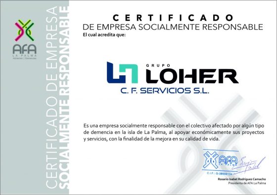 CERTIFICADO GRUPO LOHER AFA LA PALMA